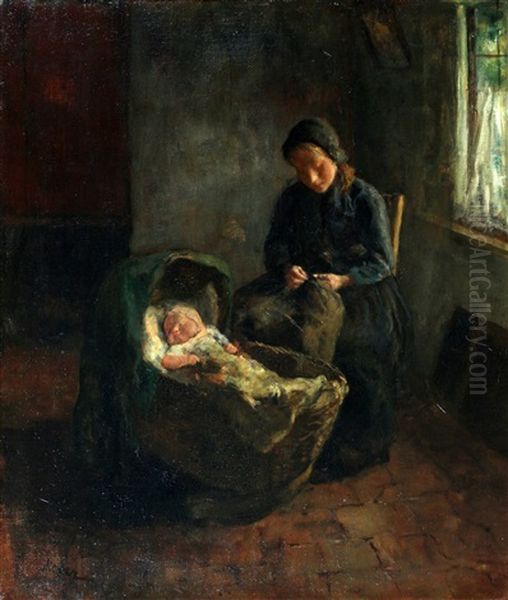 Moeder En Baby Oil Painting by Jacob Simon Hendrik Kever