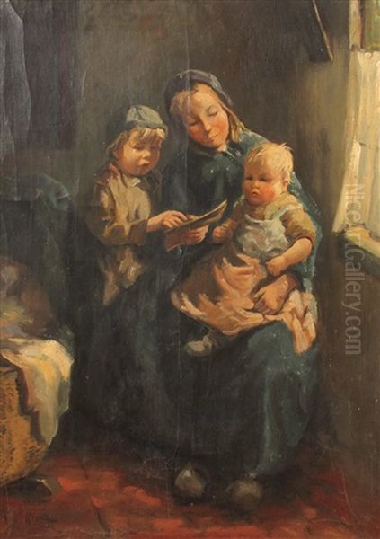 Junge Mutter Mit Zwei Kindern Oil Painting by Jacob Simon Hendrik Kever