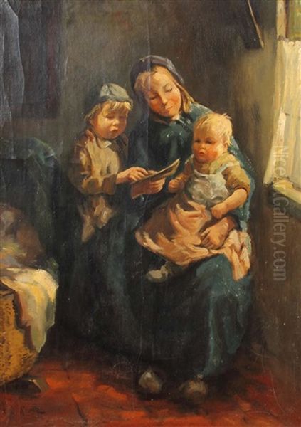 Junge Mutter Mit Zwei Kindern Oil Painting by Jacob Simon Hendrik Kever