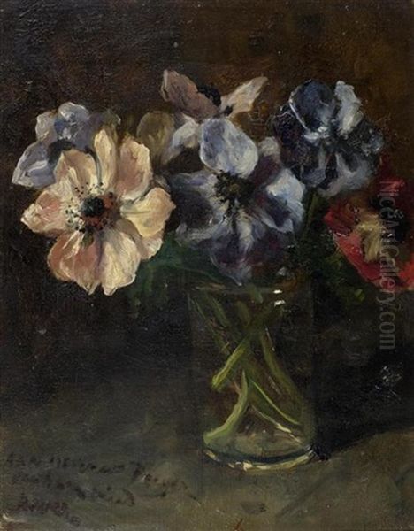 Stillleben Mit Anemonen Oil Painting by Jacob Simon Hendrik Kever