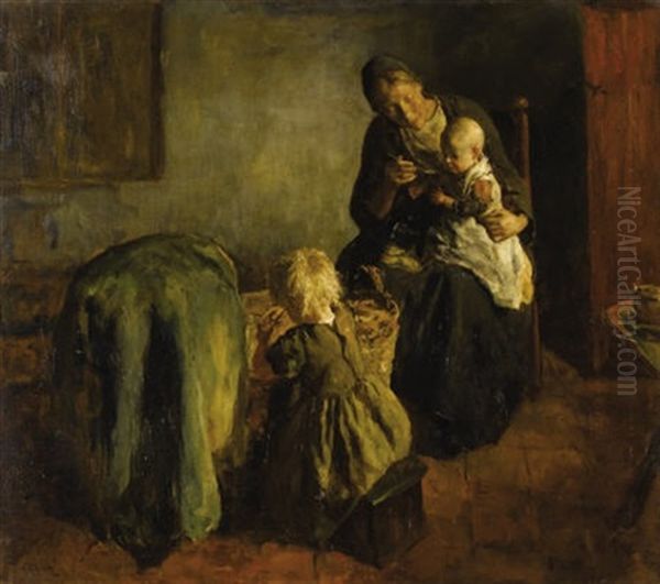 Dutch Family In An Interior Oil Painting by Jacob Simon Hendrik Kever