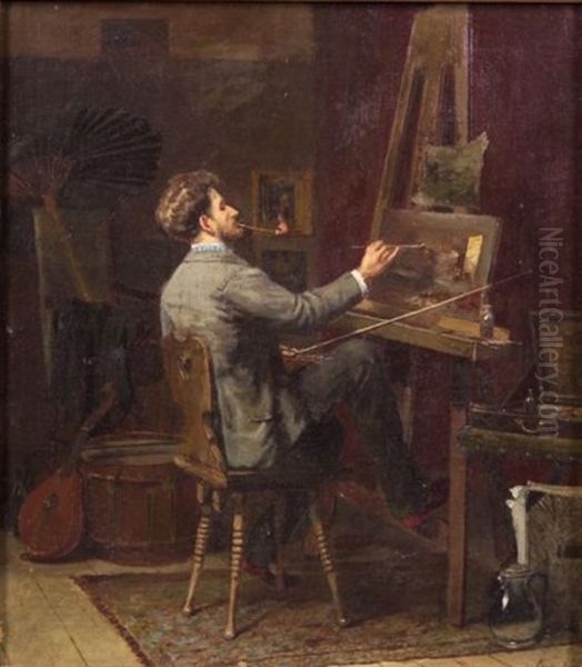 The Studio Artist At Work Oil Painting by Jacob Simon Hendrik Kever