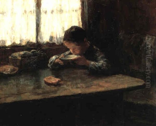 A Frugal Meal Oil Painting by Jacob Simon Hendrik Kever