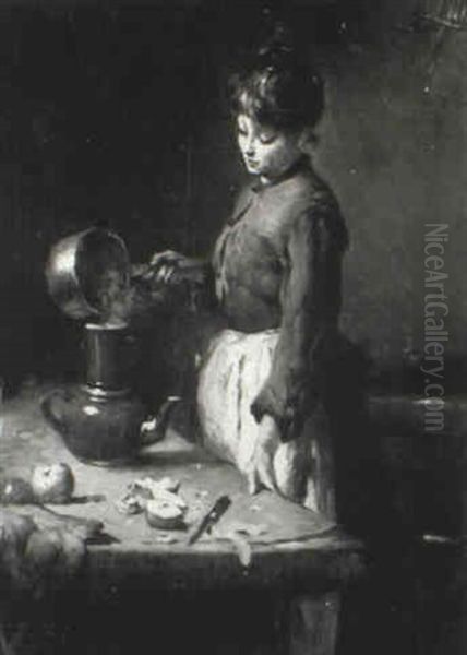 Interior Scene - Lady Making Coffee Oil Painting by Jacob Simon Hendrik Kever