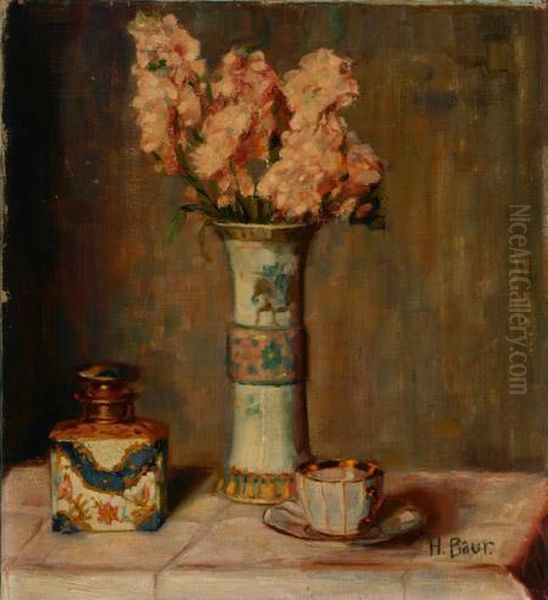 The Chinese Vase Of Flowers Oil Painting by Heinrich Baur