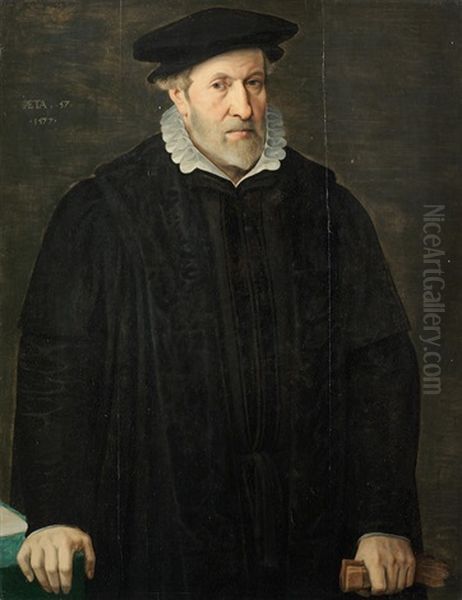 Portrait Of A Gentleman, Half-length, In Black Oil Painting by Adriaen Thomasz Key