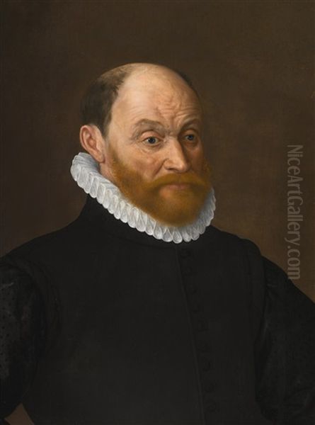 Portrait Of A Bearded Gentleman, Bust-length, Wearing Black And A Ruff Oil Painting by Adriaen Thomasz Key