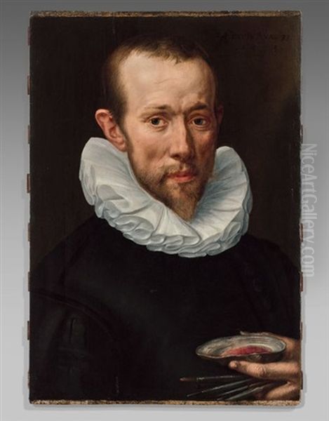 Portrait D'un Artiste Tenant Ses Pinceaux Et Une Coquille Oil Painting by Adriaen Thomasz Key