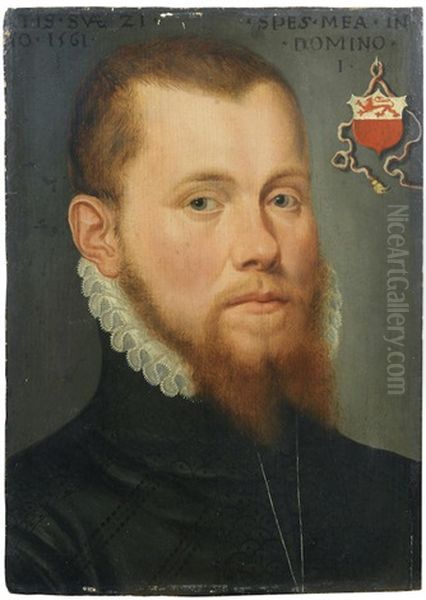 Portrait Of A Gentleman, Bust-length, In Black With A White Ruff And A Silver Chain Oil Painting by Adriaen Thomasz Key