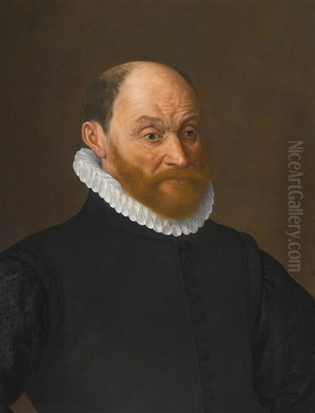 Portrait Of A Bearded Gentleman, Bust-length, Wearing Black And A Ruff Oil Painting by Adriaen Thomasz Key