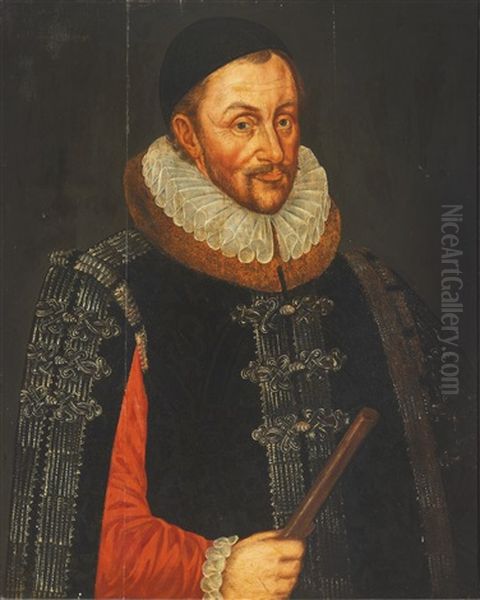 Portrait Of William I, Prince Of Orange (1533-1584), Half-length, Wearing Black With A White Ruff And Holding A Baton Oil Painting by Adriaen Thomasz Key