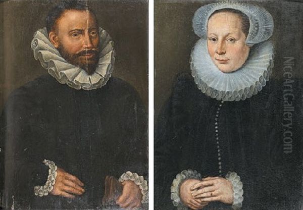 Portrait De Salomon Demeezmaker (+ Portrait De Barbe De Verbrugge, Son Epouse; Pair) Oil Painting by Adriaen Thomasz Key