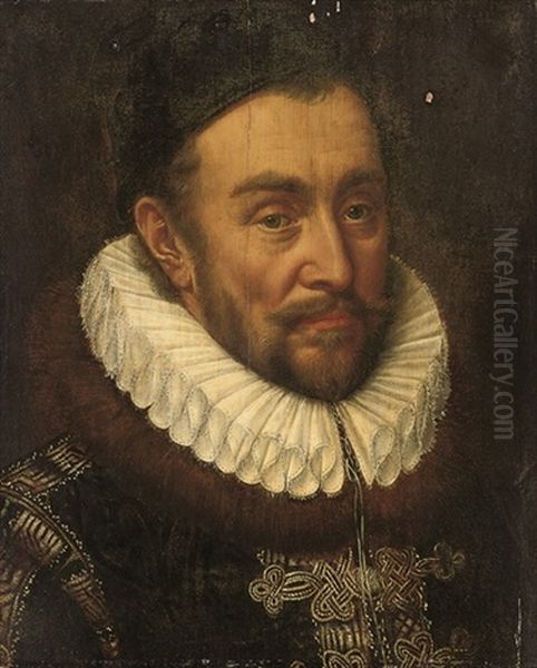 Portrait Of Prince William Of Orange (1533-1584), Half-length, In A Black Coat With Silver Embroidery And A Ruff Oil Painting by Adriaen Thomasz Key