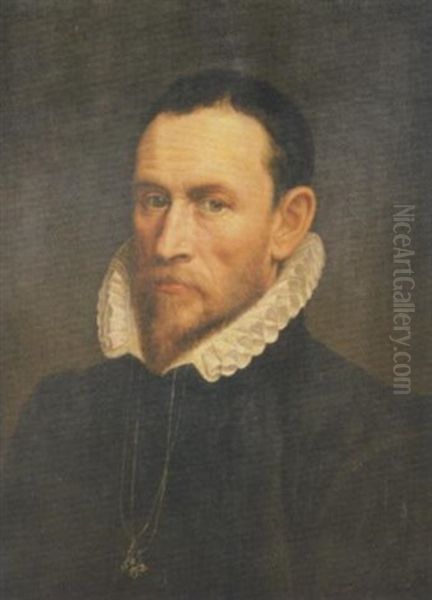 Portrait Of A Gentleman In Black Robes And White Ruff Collar Oil Painting by Adriaen Thomasz Key