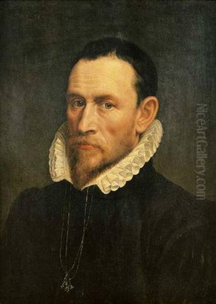 Portrait Of A Gentleman In Black Robes And White Ruff Collar Oil Painting by Adriaen Thomasz Key