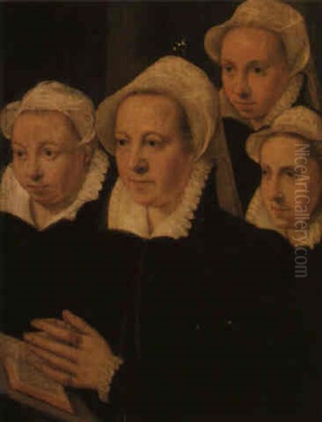 Four Female Donors (right Hand Wing Of An Altarpiece) Oil Painting by Adriaen Thomasz Key