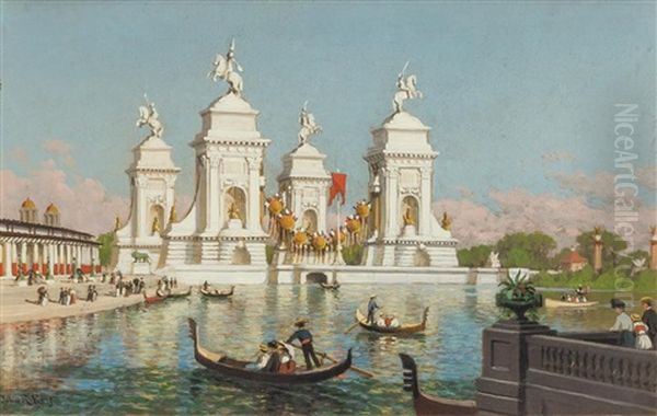 Triumphal Bridge From The Pan American Exposition - Buffalo, 1901 Oil Painting by John Ross Key