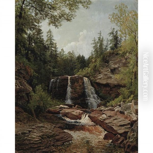 Landscape With Waterfall Oil Painting by John Ross Key