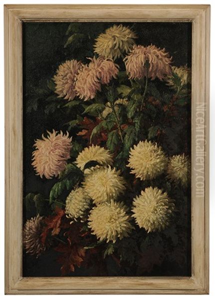 Still Life With Chrysanthemum And Oak Leaf (#68) Oil Painting by John Ross Key