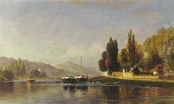 Boats On The River Oil Painting by John Ross Key