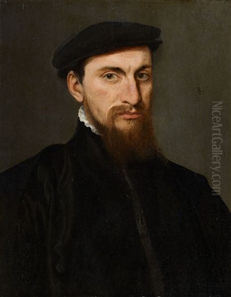 Portrait Of A Gentleman In A Black Beret Oil Painting by Willem Key