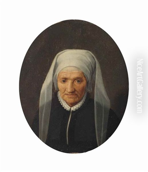 Portrait Of An Old Lady, Bust-length, In A Black Dress With A White Collar And Headdress Oil Painting by Willem Key