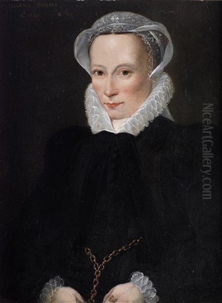 Portrait Of Johana Peeters, In A Black Dress With A Lace Cap And Ruff Oil Painting by Willem Key