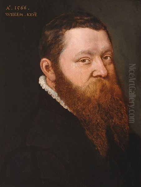 Portrait Of A Gentleman In A Black Coat With A Lace Collar Oil Painting by Willem Key