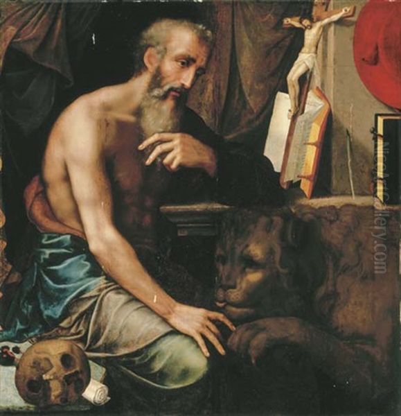 Saint Jerome Adoring The Cross Oil Painting by Willem Key