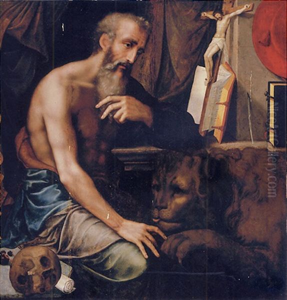 Saint Jerome Adoring The Cross Oil Painting by Willem Key