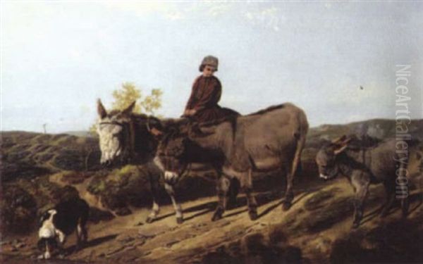 Donkeys On A Country Path Oil Painting by Friedrich Wilhelm Keyl