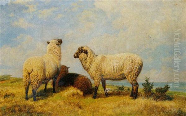 Sheep In A Landscape Oil Painting by Friedrich Wilhelm Keyl