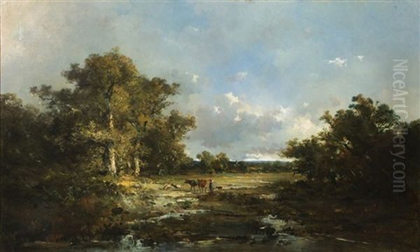 Paysage Anime D'une Scene De Paturage Oil Painting by Emile Keymeulen