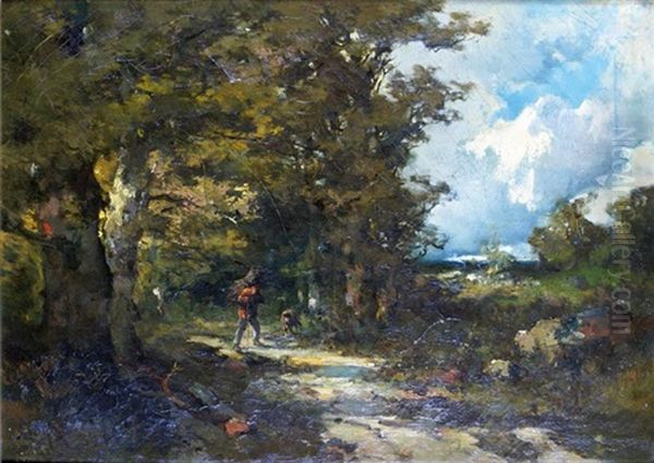 Paysan Sur Le Chemin A L'oree Du Bois Oil Painting by Emile Keymeulen