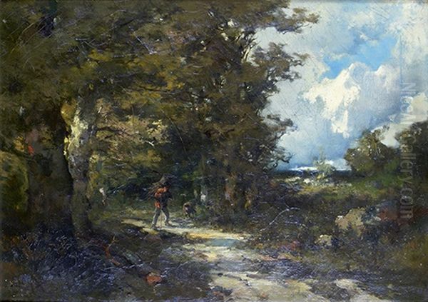 Paysan Sur Le Chemin A L'oree Du Bois Oil Painting by Emile Keymeulen