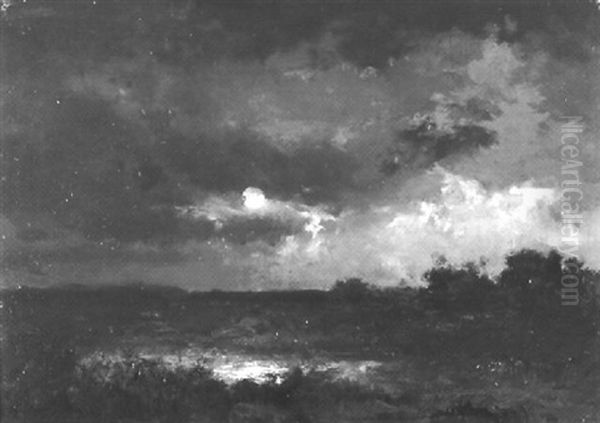 Moorlandschaft Bei Vollmond Oil Painting by Emile Keymeulen