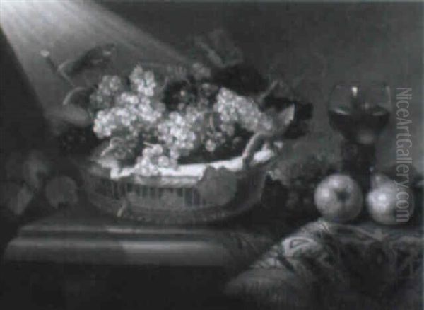 A Basket Of Grapes And A Roemer On A Ledge Oil Painting by Thomas Keyse