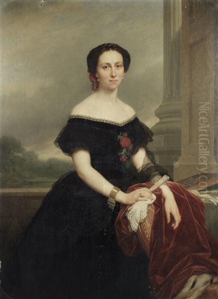 Portrait Of A Lady With A Fan Oil Painting by Albert De Keyser