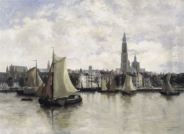 Vue D'anvers Du Cote De L'escaut Oil Painting by Albert De Keyser