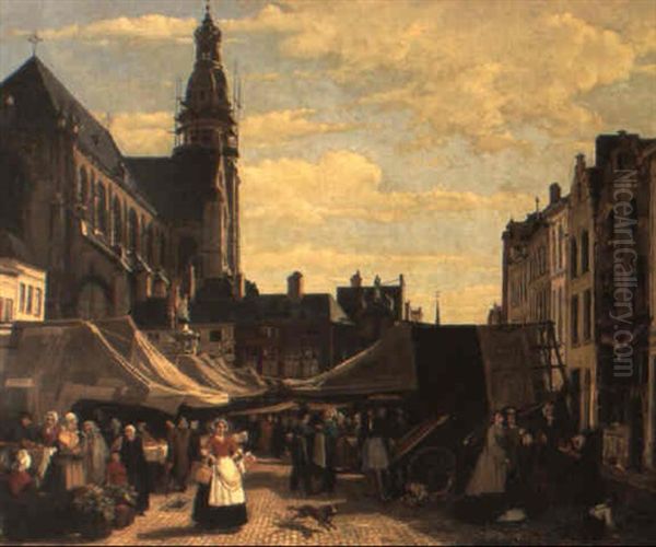 De Markt Oil Painting by Albert De Keyser