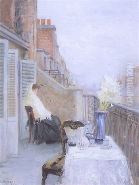 On The Balcony, Paris Oil Painting by Elisabeth Keyser