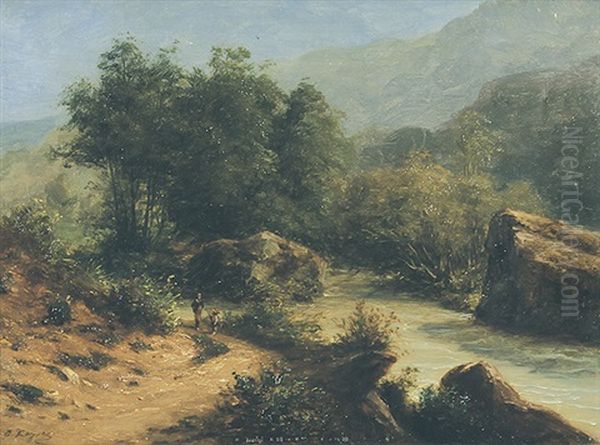 Landschaft Mit Gebirgsbach Oil Painting by Emil Keyser