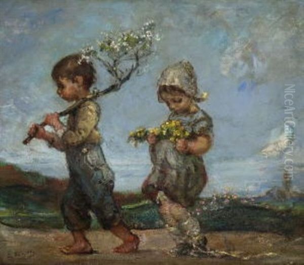 Die Blumenfreunde Oil Painting by Emil Keyser