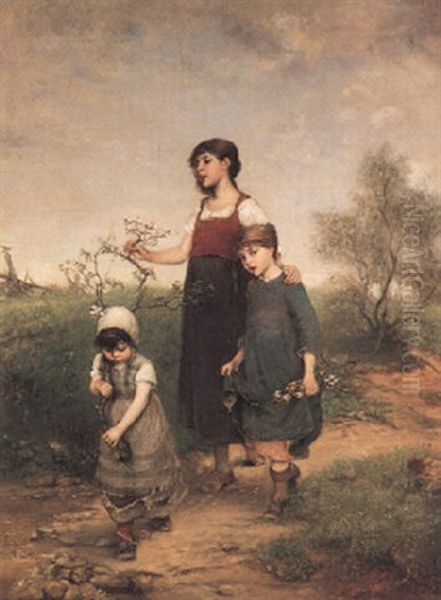 Gathering Spring's First Blossoms Oil Painting by Emil Keyser