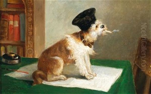 A Clever Dog Oil Painting by Nicaise de Keyser