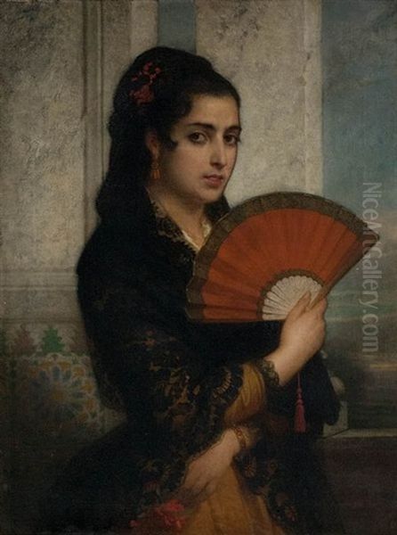 Spanish Beauty With Fan by Nicaise de Keyser