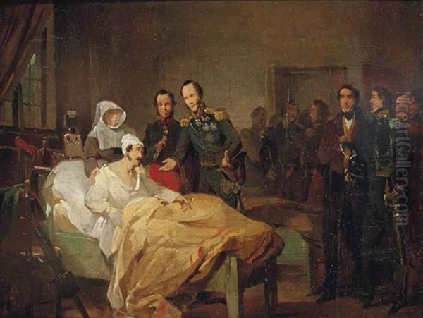 Crown Prince Willem Of The Netherlands Visiting The Wounded At A Military Hospital Oil Painting by Nicaise de Keyser