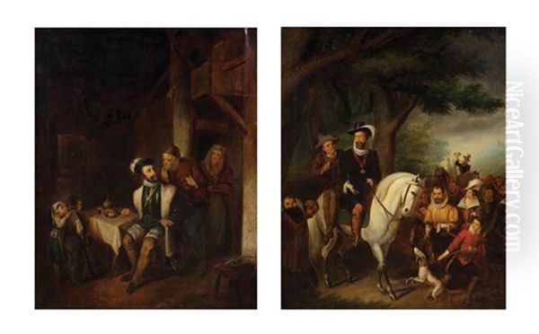 Episode Tiree De La Vie De Charlequint Et Boerke Naas (pair) Oil Painting by Nicaise de Keyser