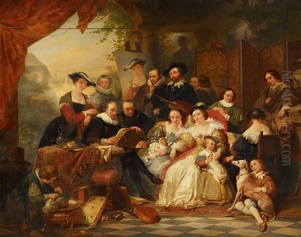 Rubens Im Kreis Seiner Mazene Und Familie. Historisierende Ansicht Im Garten Des Rubenshauses Oil Painting by Nicaise de Keyser