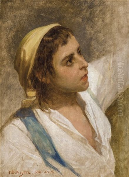 Jeune Garcon Espagnol (study For Le Cortege Du Vendredi Saint A Seville) Oil Painting by Nicaise de Keyser